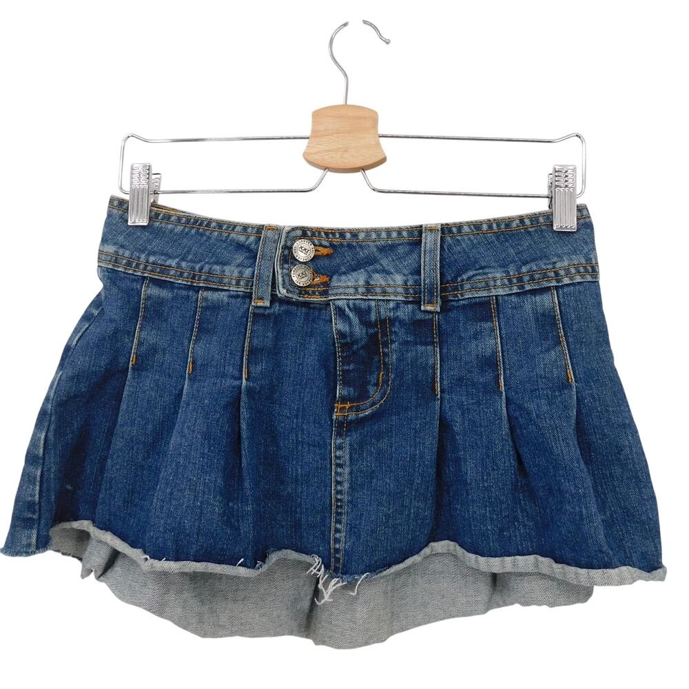 Vintage Forever 21 Blue Pleated Denim‎ Micro Mini Skirt Size Medium 2000s